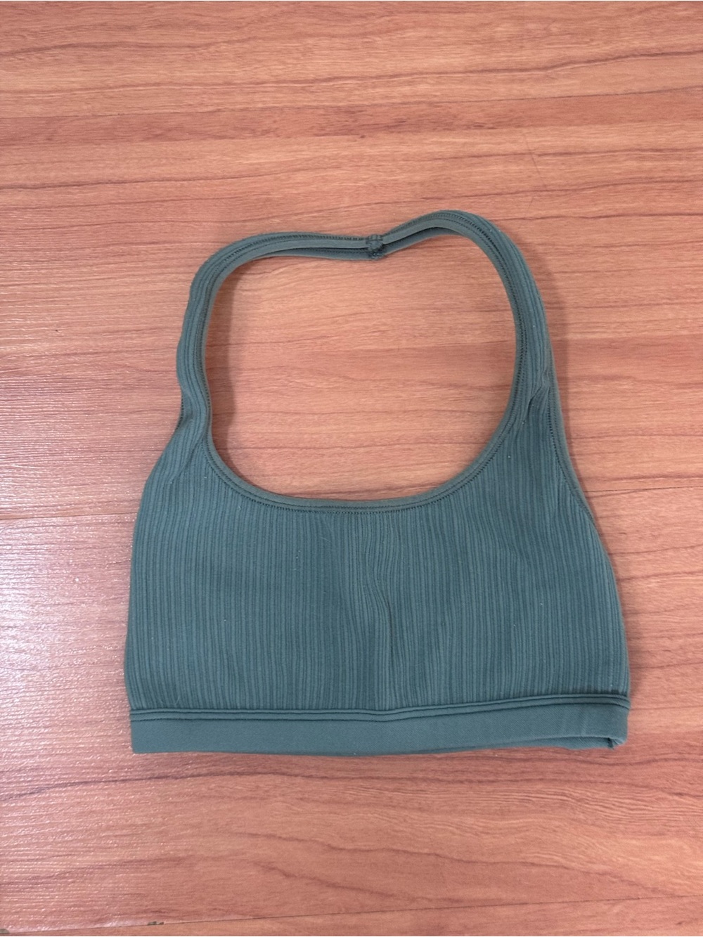PINK Victoria’s Secret Ribbed Sports Bra XS Green Scoop Neck Athletic